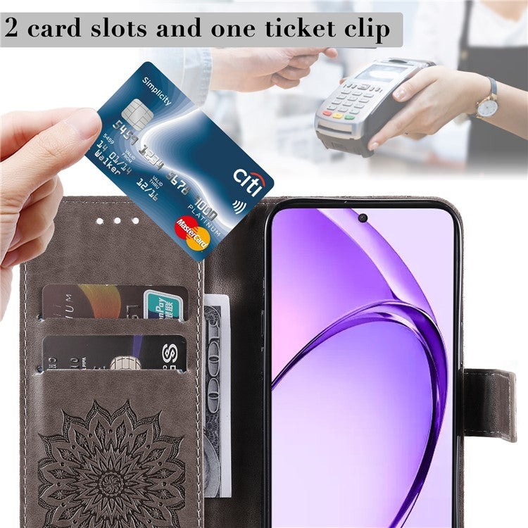 KT Imprinting Flower Series-1 For Oppo A3 Pro (Global) 5G  /  A3 Pro (India) 5G Case Sunflower Leather Wallet Folio Phone Cover - Grey