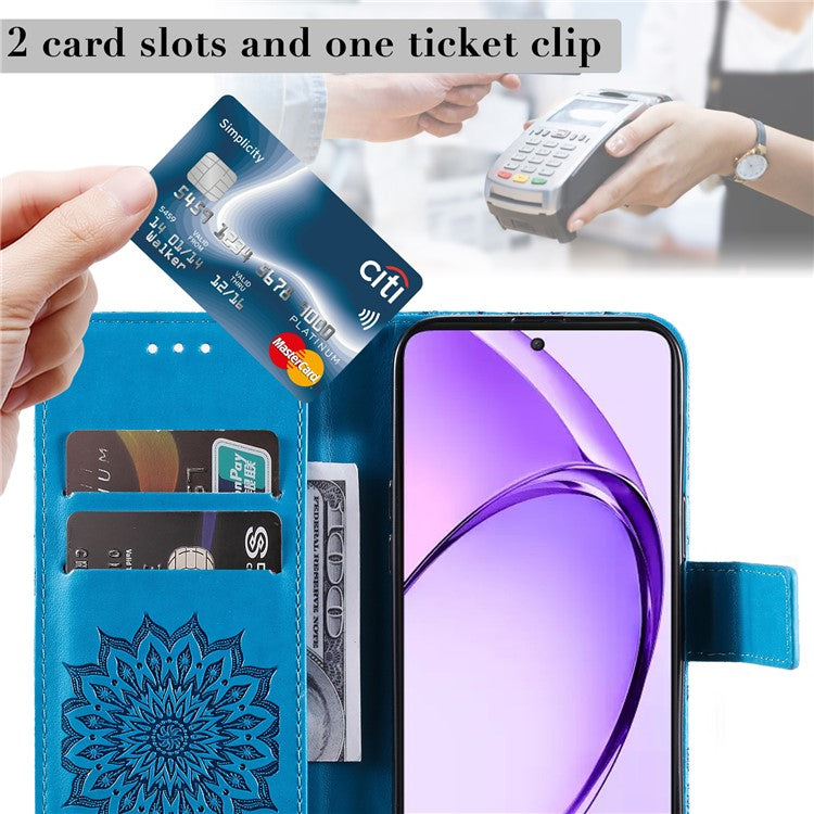 KT Imprinting Flower Series-1 For Oppo A3 Pro (Global) 5G  /  A3 Pro (India) 5G Case Sunflower Leather Wallet Folio Phone Cover - Blue
