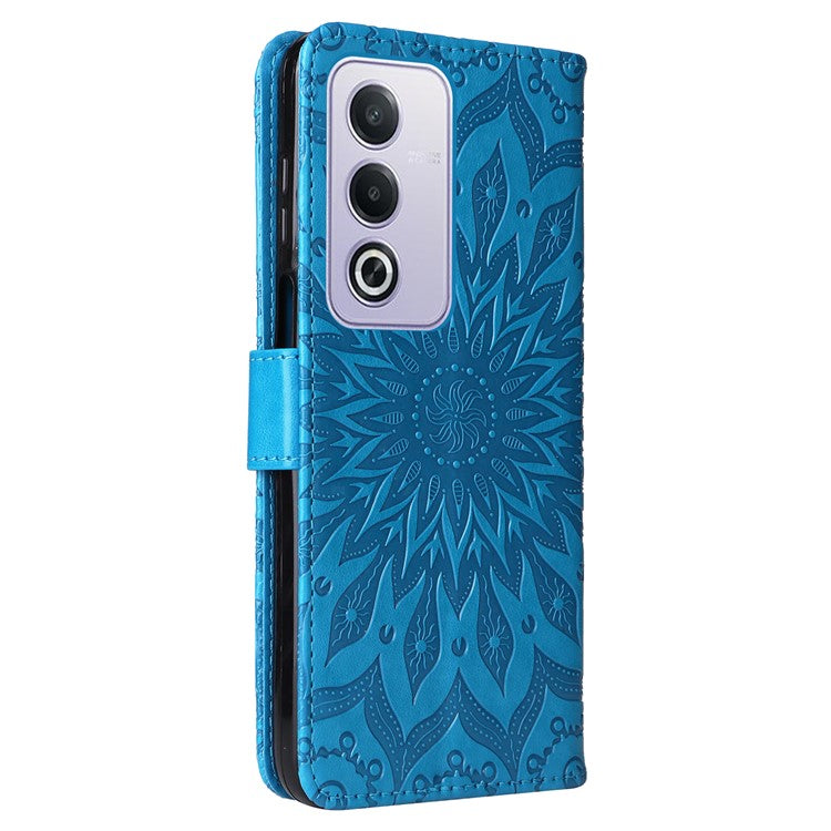 KT Imprinting Flower Series-1 For Oppo A3 Pro (Global) 5G  /  A3 Pro (India) 5G Case Sunflower Leather Wallet Folio Phone Cover - Blue