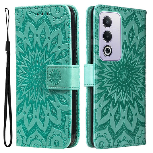 KT Imprinting Flower Series-1 For Oppo A3 Pro (Global) 5G  /  A3 Pro (India) 5G Case Sunflower Leather Wallet Folio Phone Cover - Green