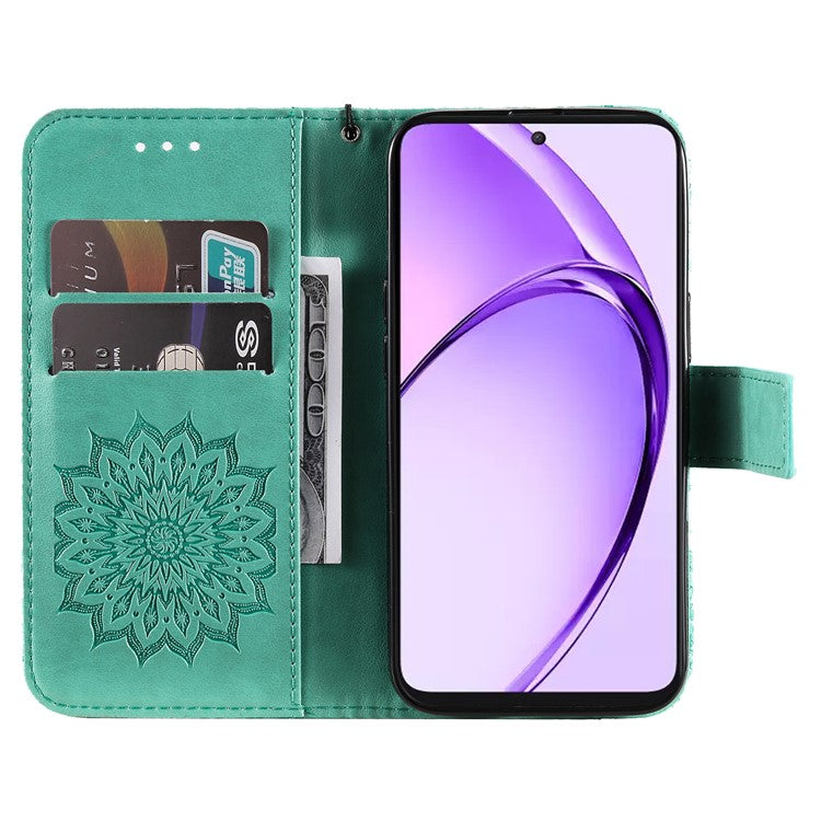 KT Imprinting Flower Series-1 For Oppo A3 Pro (Global) 5G  /  A3 Pro (India) 5G Case Sunflower Leather Wallet Folio Phone Cover - Green