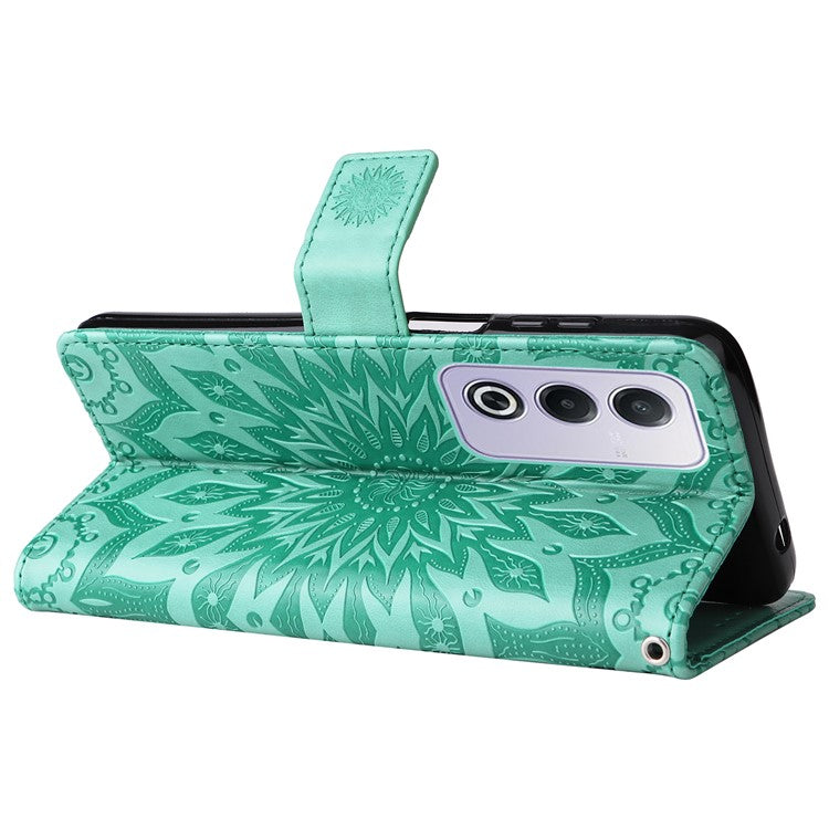 KT Imprinting Flower Series-1 For Oppo A3 Pro (Global) 5G  /  A3 Pro (India) 5G Case Sunflower Leather Wallet Folio Phone Cover - Green