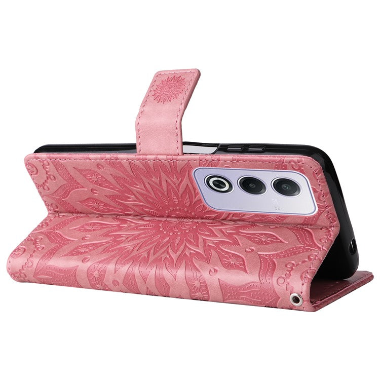 KT Imprinting Flower Series-1 For Oppo A3 Pro (Global) 5G  /  A3 Pro (India) 5G Case Sunflower Leather Wallet Folio Phone Cover - Pink