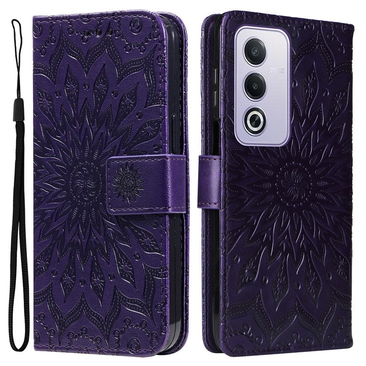 KT Imprinting Flower Series-1 For Oppo A3 Pro (Global) 5G  /  A3 Pro (India) 5G Case Sunflower Leather Wallet Folio Phone Cover - Purple