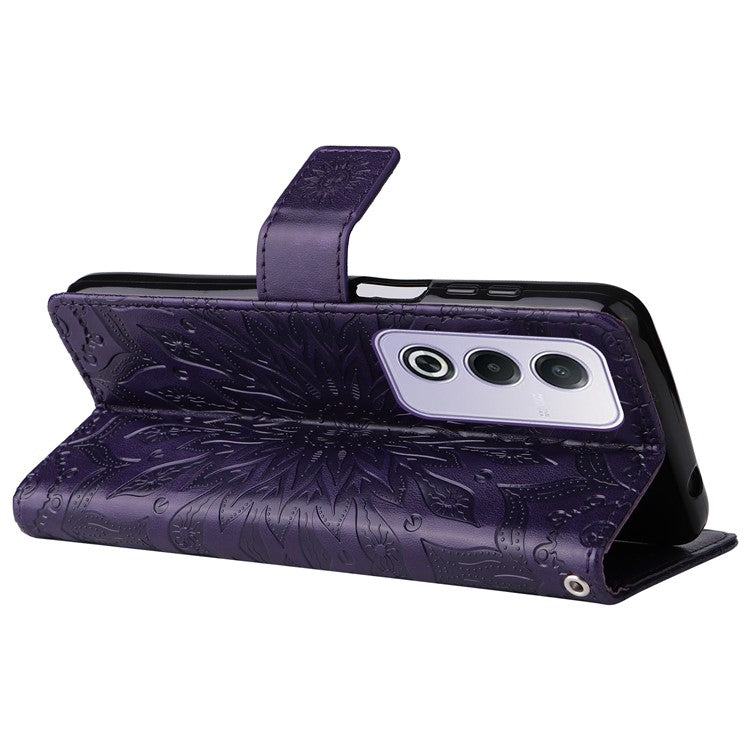KT Imprinting Flower Series-1 For Oppo A3 Pro (Global) 5G  /  A3 Pro (India) 5G Case Sunflower Leather Wallet Folio Phone Cover - Purple