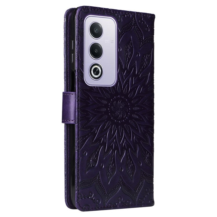 KT Imprinting Flower Series-1 For Oppo A3 Pro (Global) 5G  /  A3 Pro (India) 5G Case Sunflower Leather Wallet Folio Phone Cover - Purple