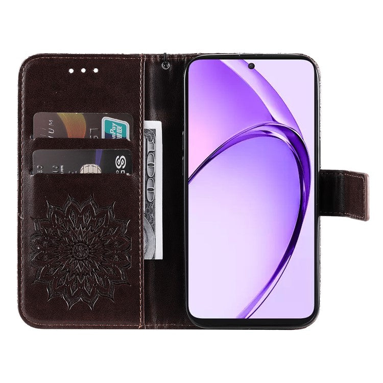 KT Imprinting Flower Series-1 For Oppo A3 Pro (Global) 5G  /  A3 Pro (India) 5G Case Sunflower Leather Wallet Folio Phone Cover - Brown