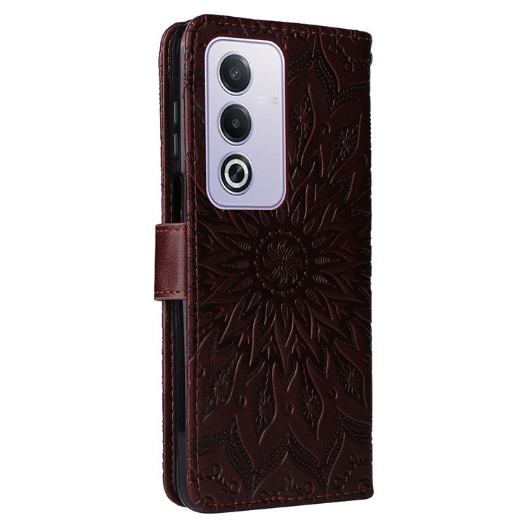 KT Imprinting Flower Series-1 For Oppo A3 Pro (Global) 5G  /  A3 Pro (India) 5G Case Sunflower Leather Wallet Folio Phone Cover - Brown