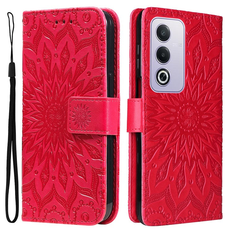 KT Imprinting Flower Series-1 For Oppo A3 Pro (Global) 5G  /  A3 Pro (India) 5G Case Sunflower Leather Wallet Folio Phone Cover - Red