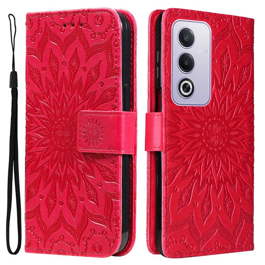 KT Imprinting Flower Series-1 For Oppo A3 Pro (Global) 5G  /  A3 Pro (India) 5G Case Sunflower Leather Wallet Folio Phone Cover - Red
