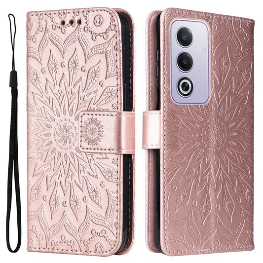 KT Imprinting Flower Series-1 For Oppo A3 Pro (Global) 5G  /  A3 Pro (India) 5G Case Sunflower Leather Wallet Folio Phone Cover - Rose Gold
