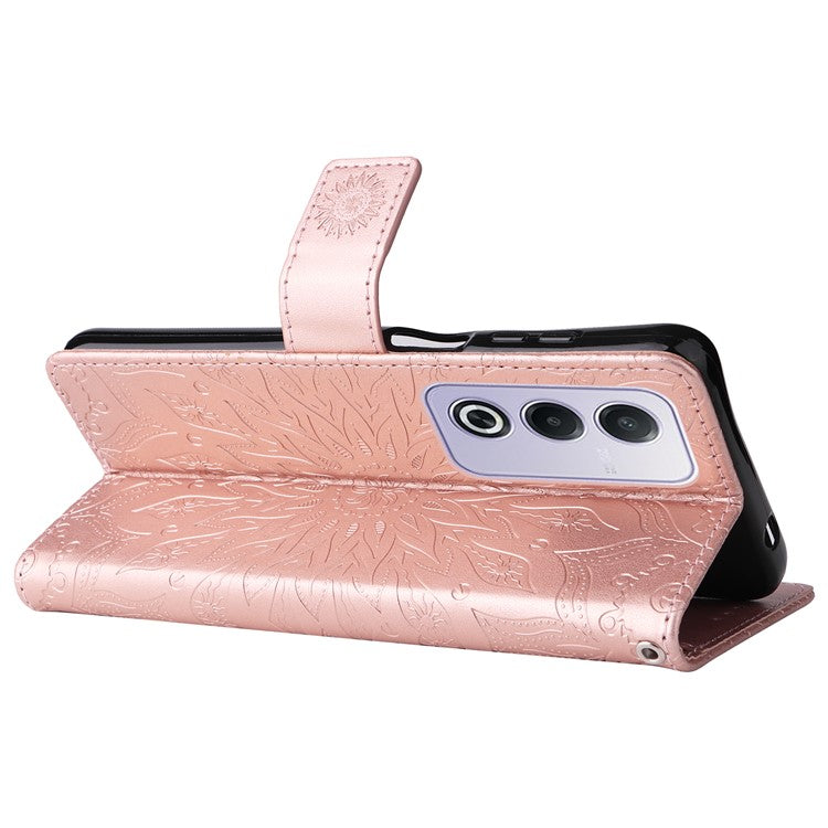 KT Imprinting Flower Series-1 For Oppo A3 Pro (Global) 5G  /  A3 Pro (India) 5G Case Sunflower Leather Wallet Folio Phone Cover - Rose Gold