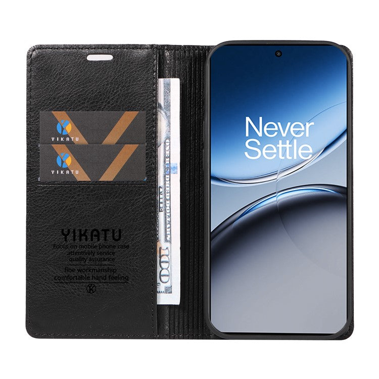 YIKATU YK-006 For OnePlus Nord 4 Case Wallet Litchi Grain Leather Phone Cover Magnetic Auto-Absorbed - Black