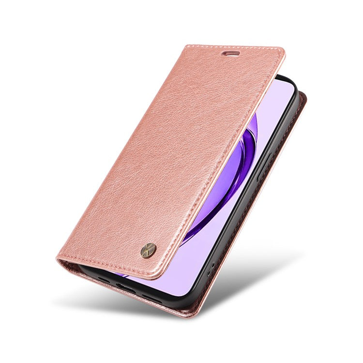 YIKATU YK-006 For Oppo A3 Pro (Global) 5G  /  A3 Pro (India) 5G Case Wallet Litchi Grain Leather Phone Cover Magnetic Auto-Absorbed - Rose Gold