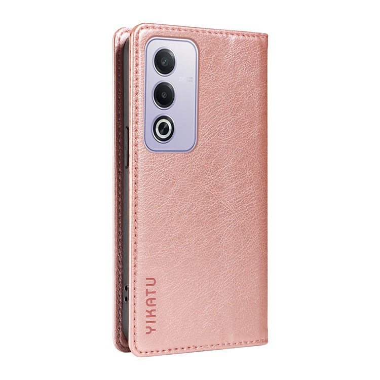 YIKATU YK-006 For Oppo A3 Pro (Global) 5G  /  A3 Pro (India) 5G Case Wallet Litchi Grain Leather Phone Cover Magnetic Auto-Absorbed - Rose Gold