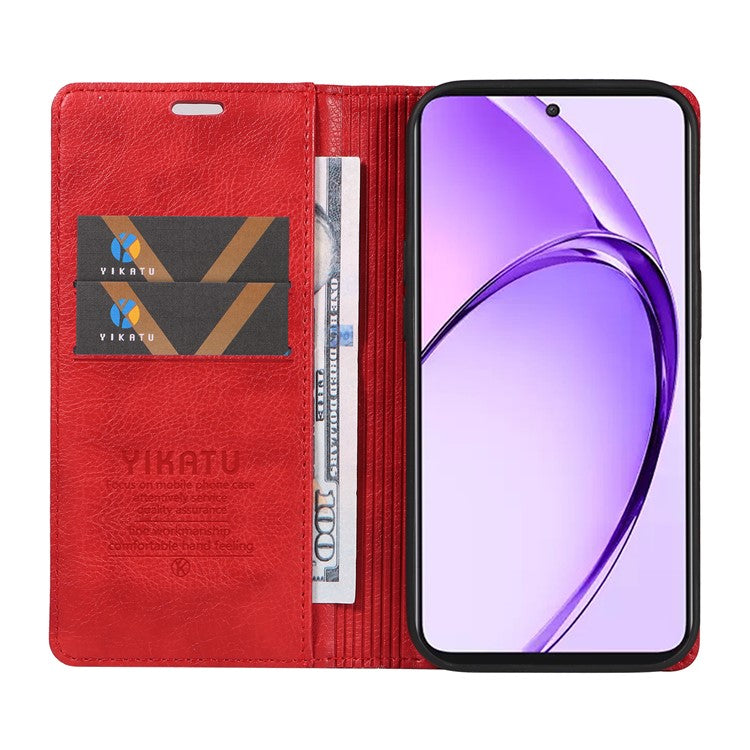 YIKATU YK-006 For Oppo A3 Pro (Global) 5G  /  A3 Pro (India) 5G Case Wallet Litchi Grain Leather Phone Cover Magnetic Auto-Absorbed - Red