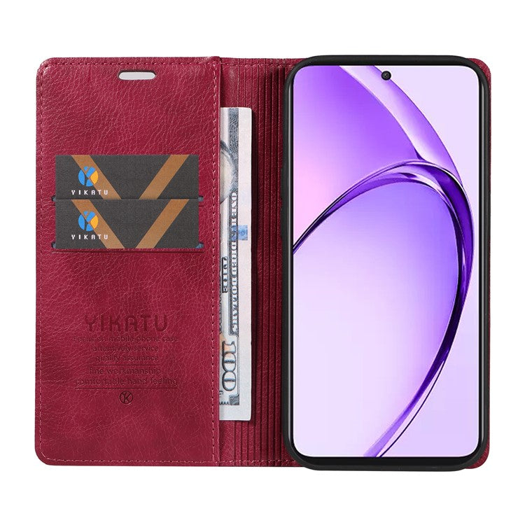 YIKATU YK-006 For Oppo A3 Pro (Global) 5G  /  A3 Pro (India) 5G Case Wallet Litchi Grain Leather Phone Cover Magnetic Auto-Absorbed - Wine Red