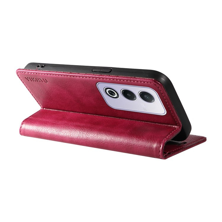 YIKATU YK-006 For Oppo A3 Pro (Global) 5G  /  A3 Pro (India) 5G Case Wallet Litchi Grain Leather Phone Cover Magnetic Auto-Absorbed - Wine Red