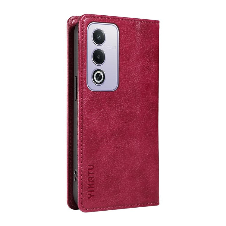 YIKATU YK-006 For Oppo A3 Pro (Global) 5G  /  A3 Pro (India) 5G Case Wallet Litchi Grain Leather Phone Cover Magnetic Auto-Absorbed - Wine Red