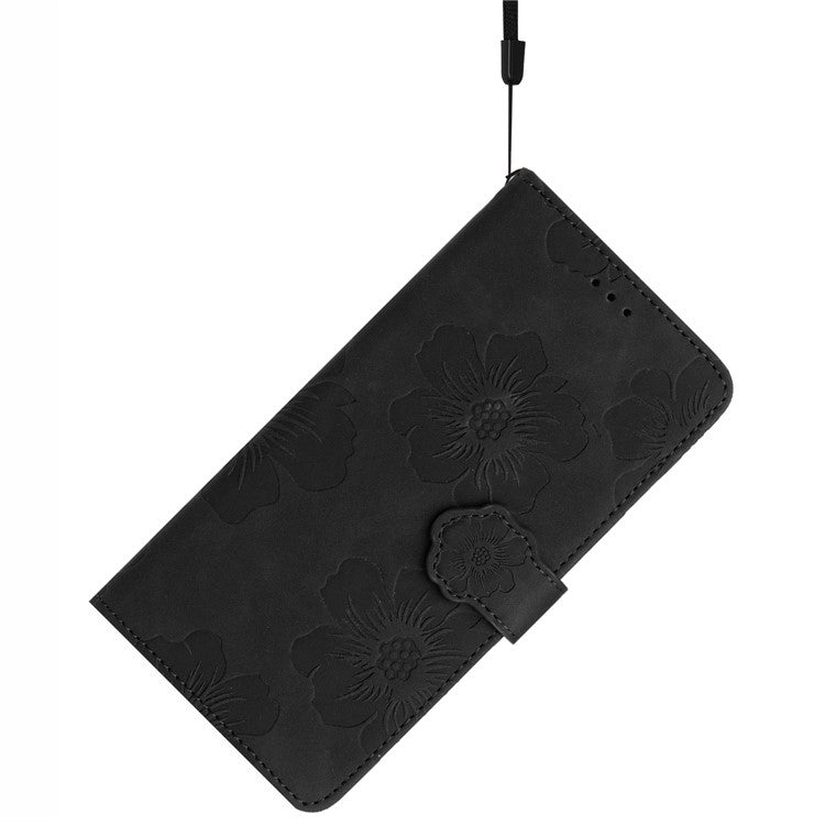 For OnePlus Nord 4 Case Flower Design Leather Wallet Phone Cover with Wrist Strap - Black