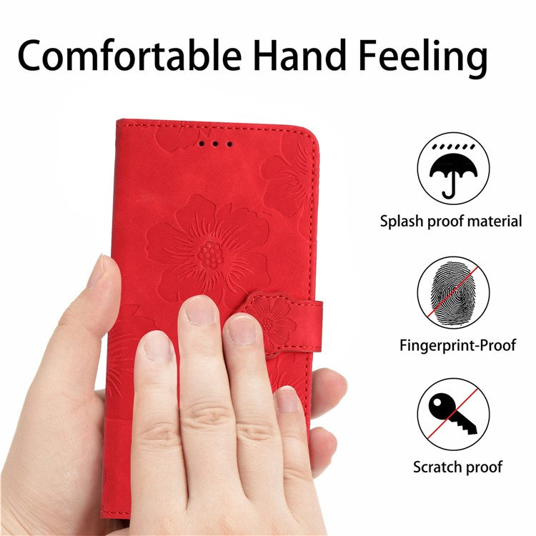 For OnePlus Nord 4 Case Flower Design Leather Wallet Phone Cover with Wrist Strap - Red