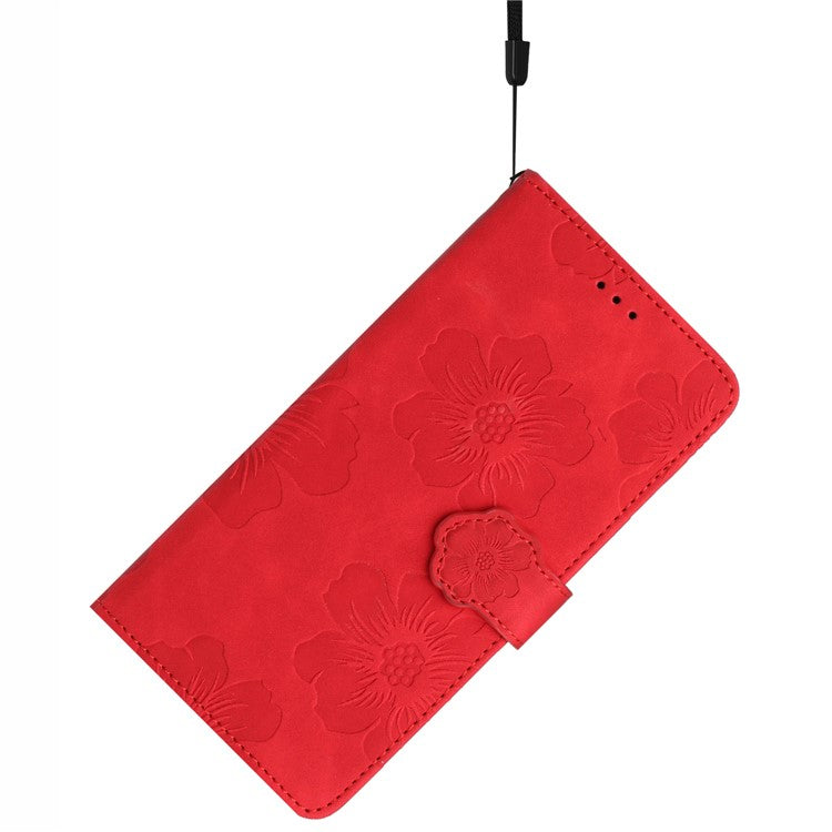 For OnePlus Nord 4 Case Flower Design Leather Wallet Phone Cover with Wrist Strap - Red