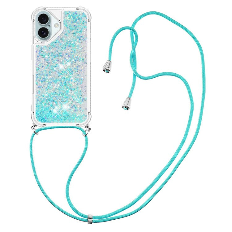 YB Quicksand Series-4 For iPhone 16 Case Floating Sequins Liquid TPU Phone Cover - Blue / Pentagram