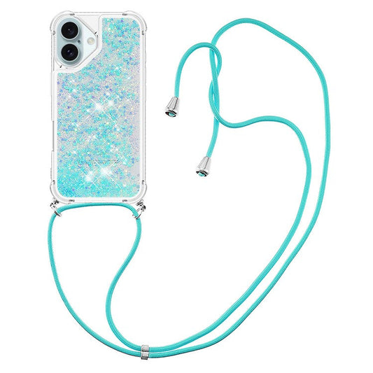 YB Quicksand Series-4 For iPhone 16 Case Floating Sequins Liquid TPU Phone Cover - Blue / Pentagram