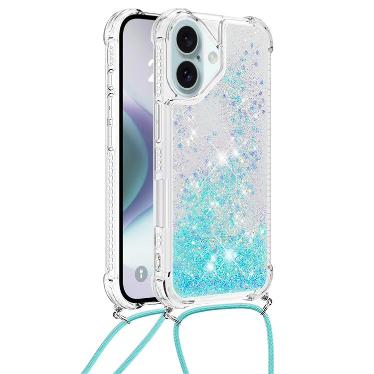 YB Quicksand Series-4 For iPhone 16 Case Floating Sequins Liquid TPU Phone Cover - Blue / Pentagram