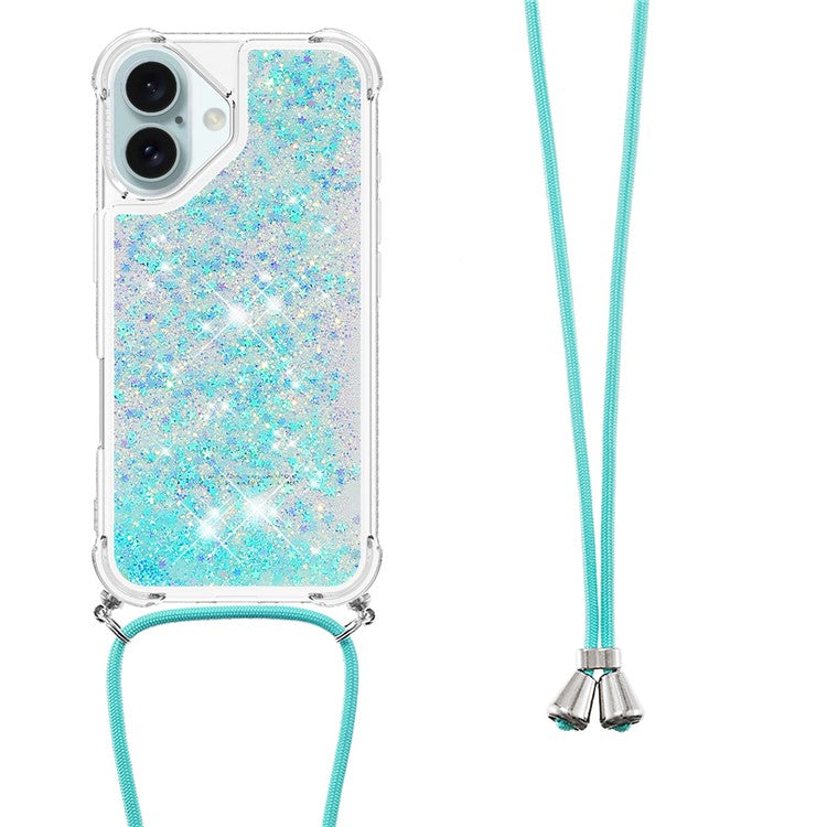 YB Quicksand Series-4 For iPhone 16 Case Floating Sequins Liquid TPU Phone Cover - Blue / Pentagram