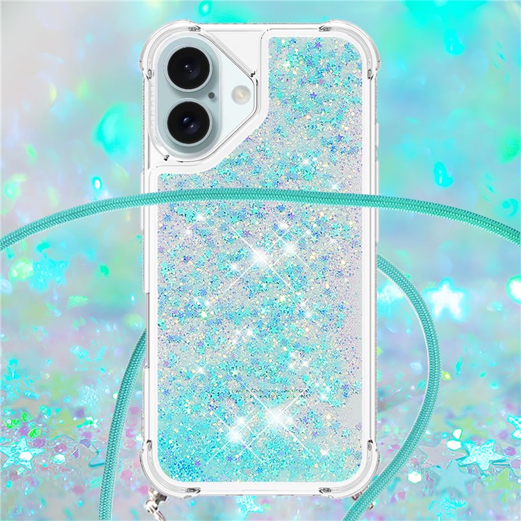 YB Quicksand Series-4 For iPhone 16 Case Floating Sequins Liquid TPU Phone Cover - Blue / Pentagram