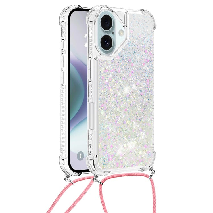 YB Quicksand Series-4 For iPhone 16 Case Floating Sequins Liquid TPU Phone Cover - Laser / Hearts