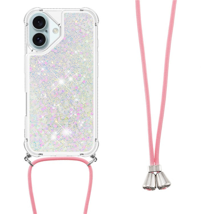 YB Quicksand Series-4 For iPhone 16 Case Floating Sequins Liquid TPU Phone Cover - Laser / Hearts
