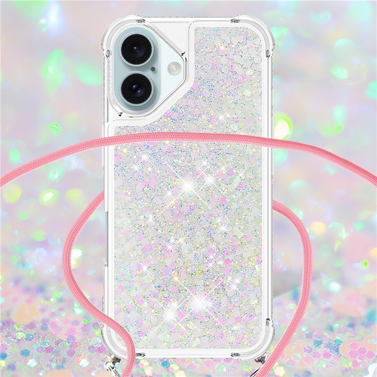 YB Quicksand Series-4 For iPhone 16 Case Floating Sequins Liquid TPU Phone Cover - Laser / Hearts