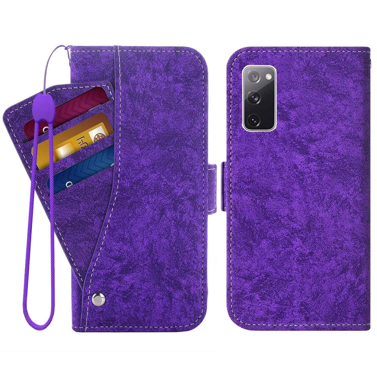 For Samsung Galaxy S20 FE 4G/FE 5G/S20 Lite/S20 FE 2022 PU Leather Rotating Card Slots Flip Cover Water-ink Painting Texture Stand Dual Magnetic Clasp Wallet Case - Purple