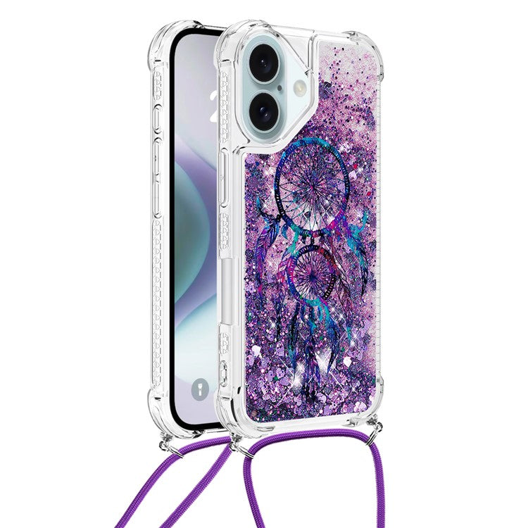 YB Quicksand Series-5 for iPhone 16 TPU Case with Lanyard Pattern Print Phone Cover - Wind Chimes