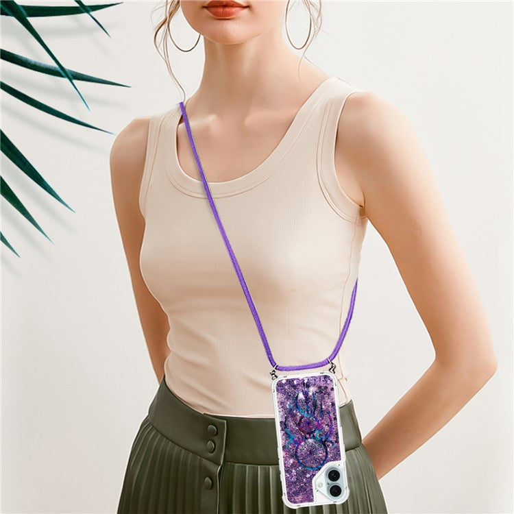 YB Quicksand Series-5 for iPhone 16 TPU Case with Lanyard Pattern Print Phone Cover - Wind Chimes