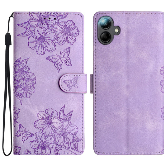 For Samsung Galaxy A06 Case Butterfly Flower Pattern Skin-Touch Leather Phone Cover - Purple