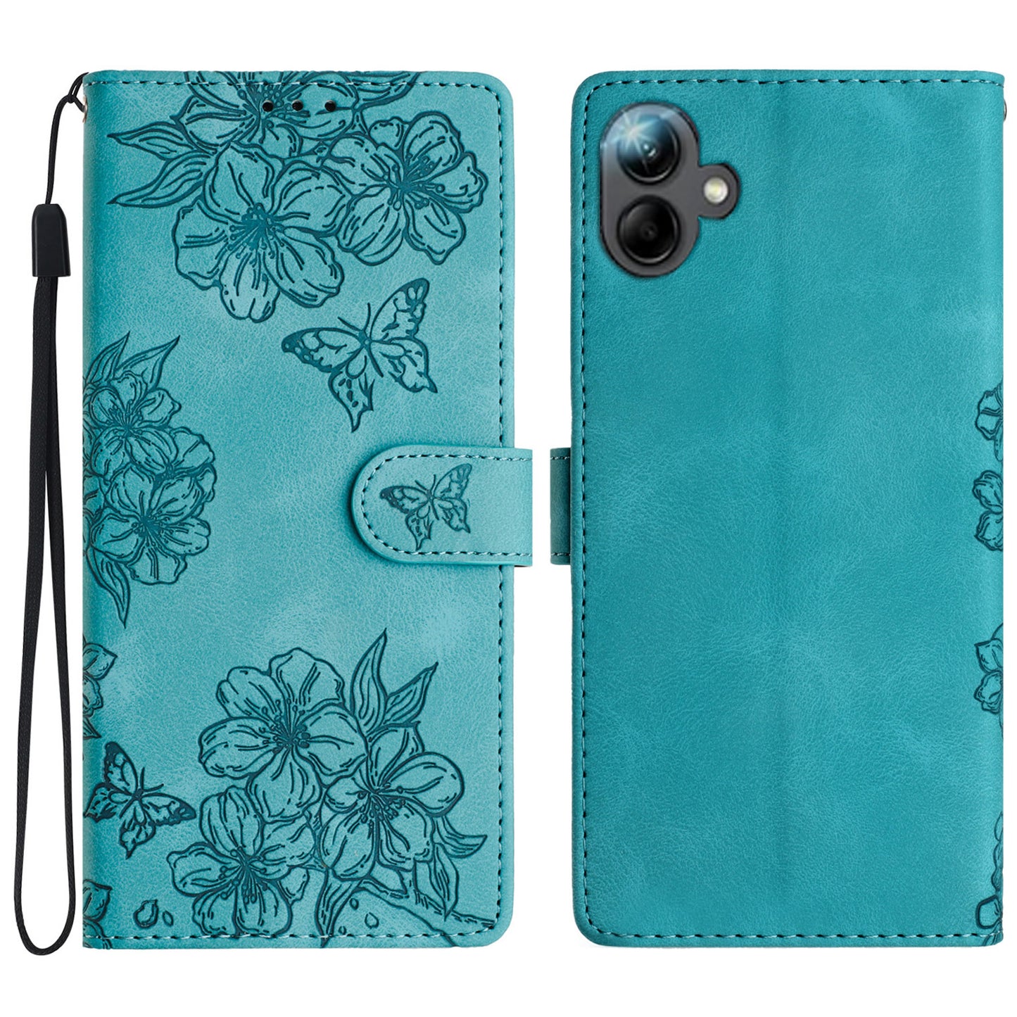 For Samsung Galaxy A06 Case Butterfly Flower Pattern Skin-Touch Leather Phone Cover - Green