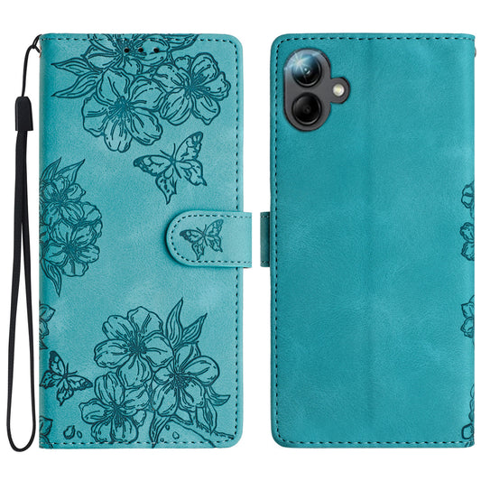For Samsung Galaxy A06 Case Butterfly Flower Pattern Skin-Touch Leather Phone Cover - Green