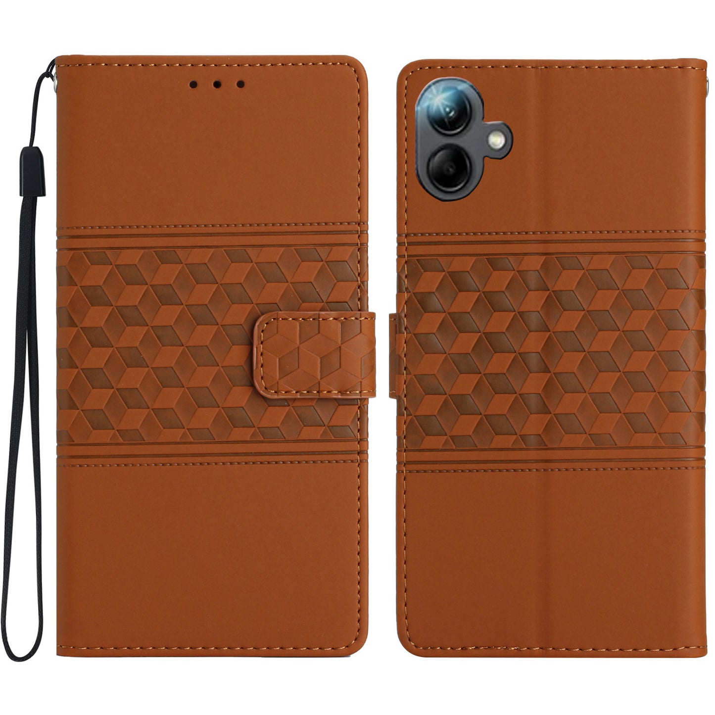 For Samsung Galaxy A06 Case Rhombus Leather Horizontal Flip Phone Cover - Brown