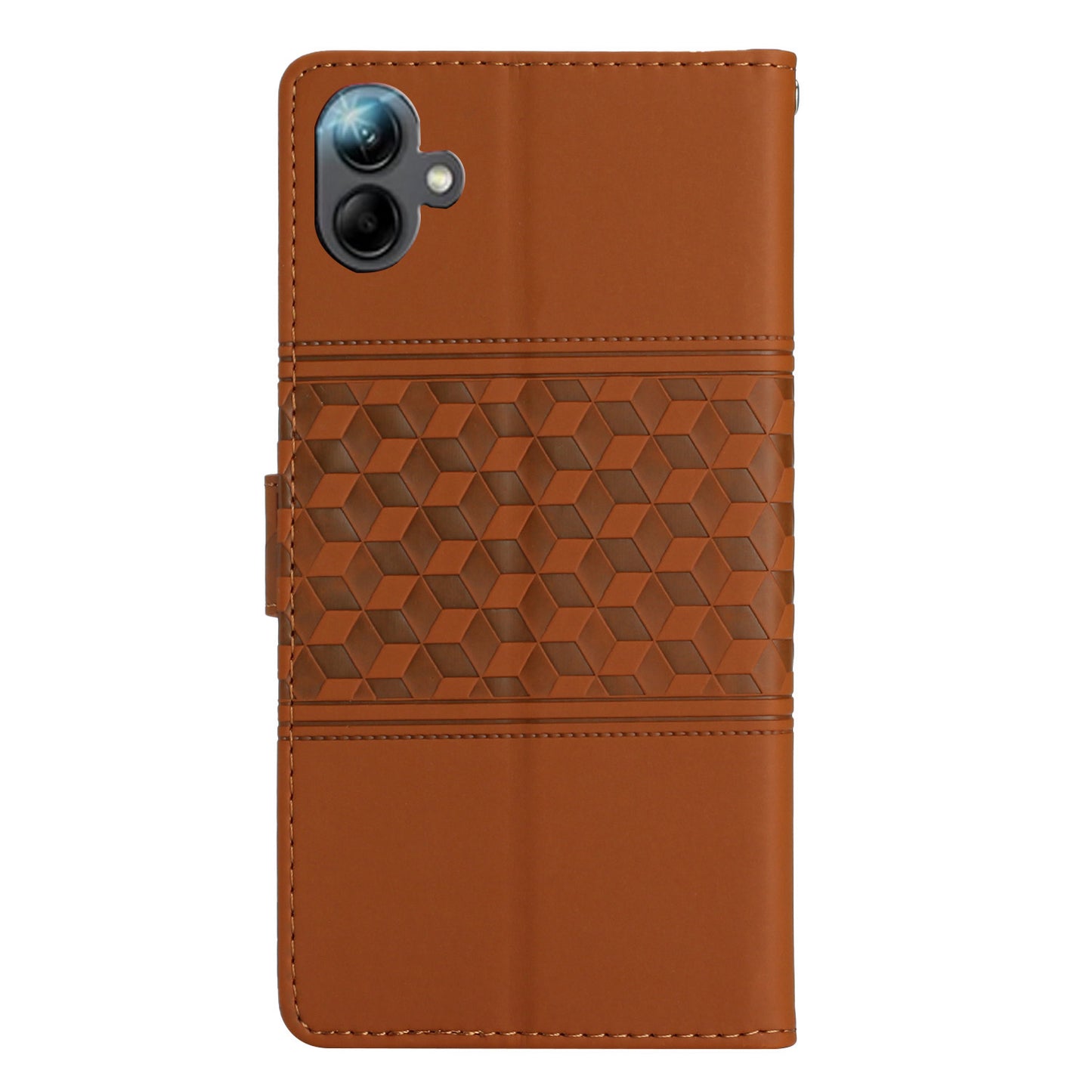 For Samsung Galaxy A06 Case Rhombus Leather Horizontal Flip Phone Cover - Brown