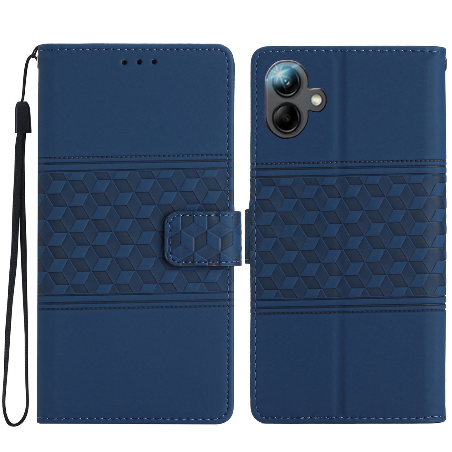 For Samsung Galaxy A06 Case Rhombus Leather Horizontal Flip Phone Cover - Blue