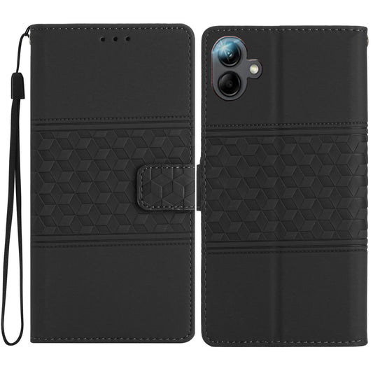 For Samsung Galaxy A06 Case Rhombus Leather Horizontal Flip Phone Cover - Black