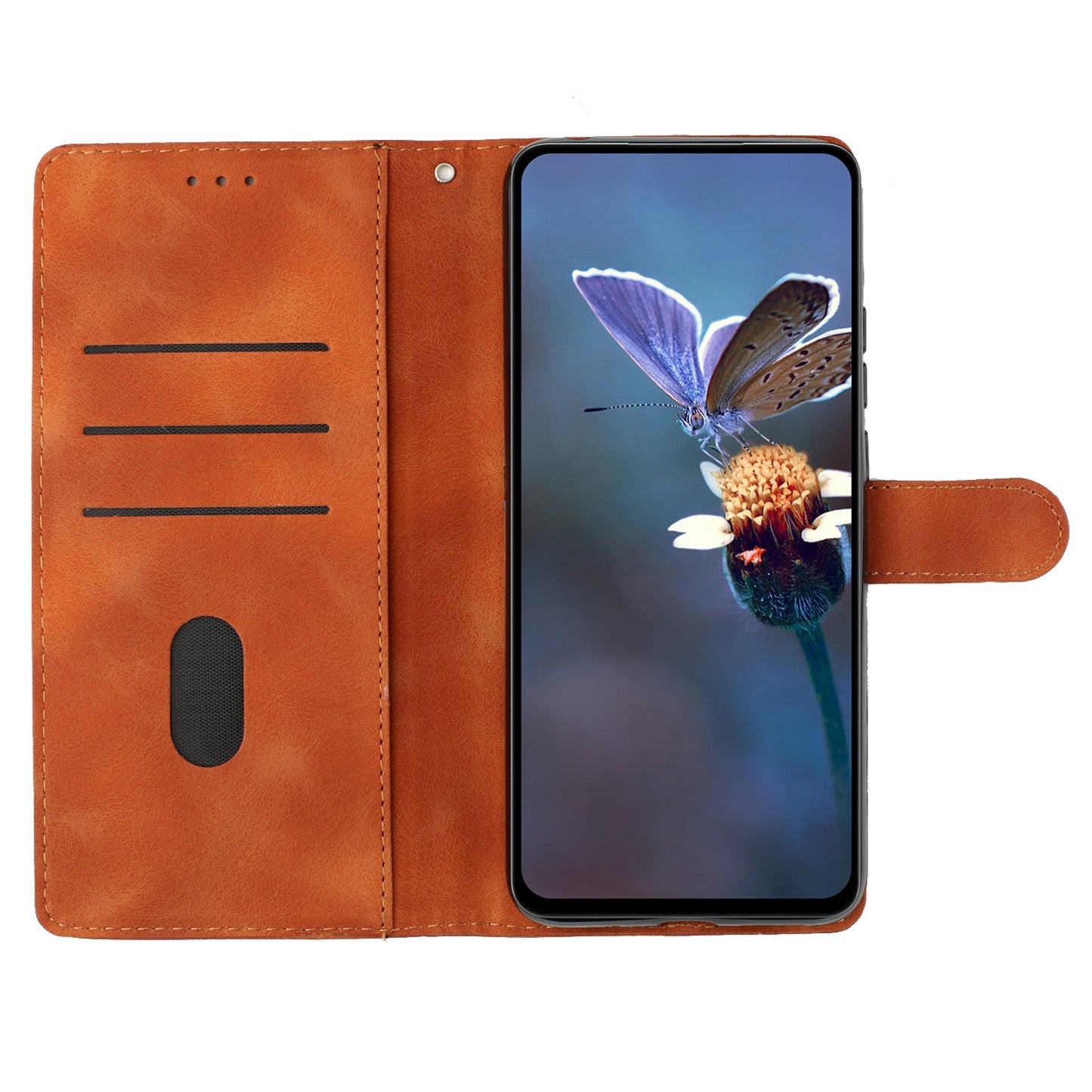 For Samsung Galaxy A06 Case Leather Imprinted Flower Phone Cover Wallet with Wrist Strap - Brown