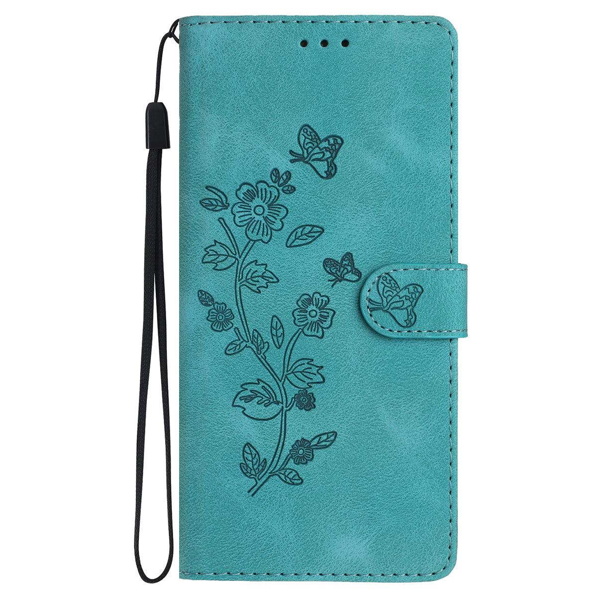 For Samsung Galaxy A06 Case Leather Imprinted Flower Phone Cover Wallet with Wrist Strap - Green