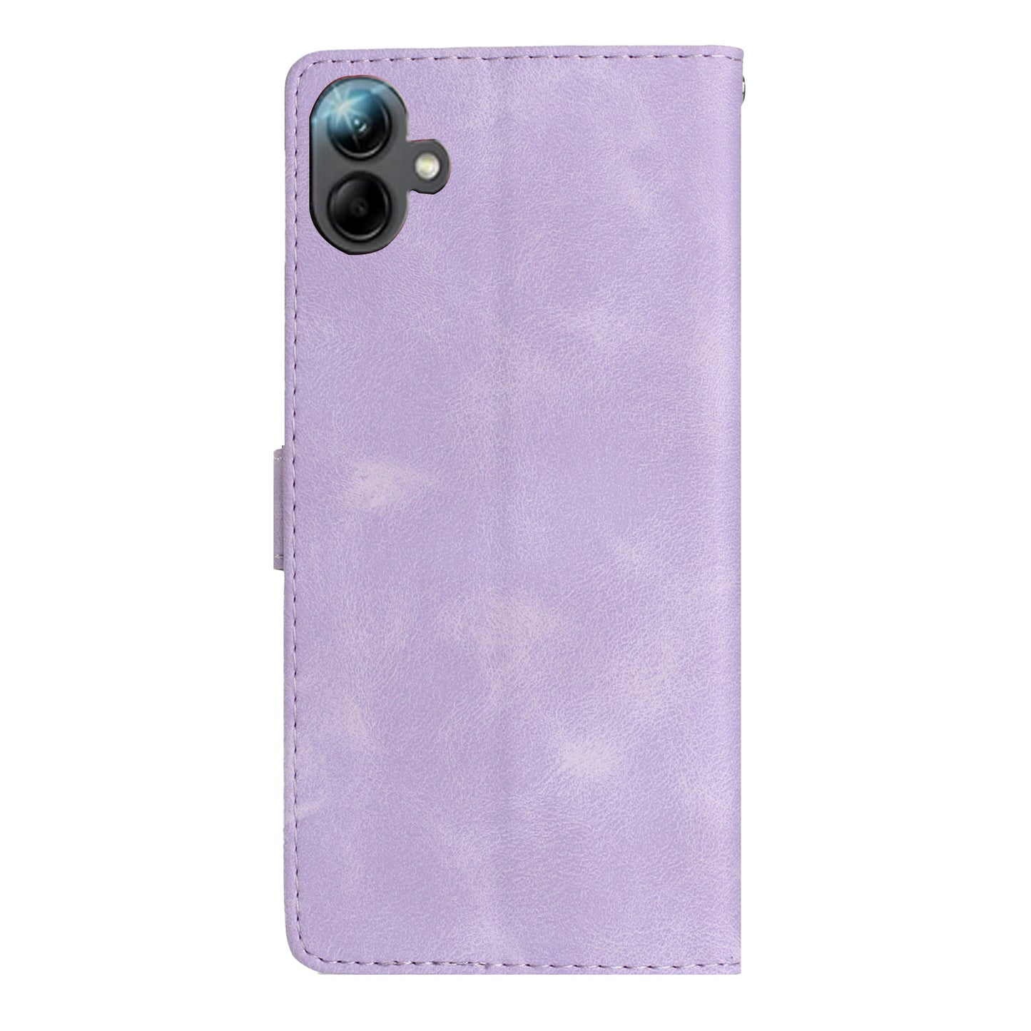 For Samsung Galaxy A06 Case Leather Imprinted Flower Phone Cover Wallet with Wrist Strap - Purple