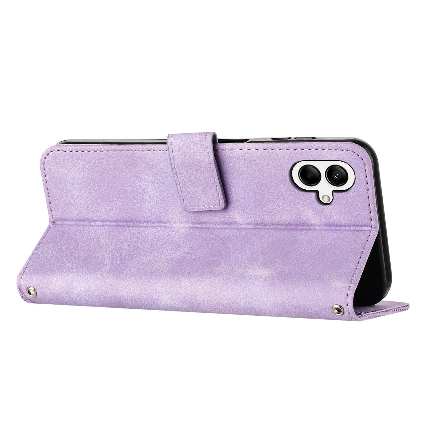 For Samsung Galaxy A06 Case Triangle Pattern Leather Phone Cover Wallet with Hand Strap - Purple