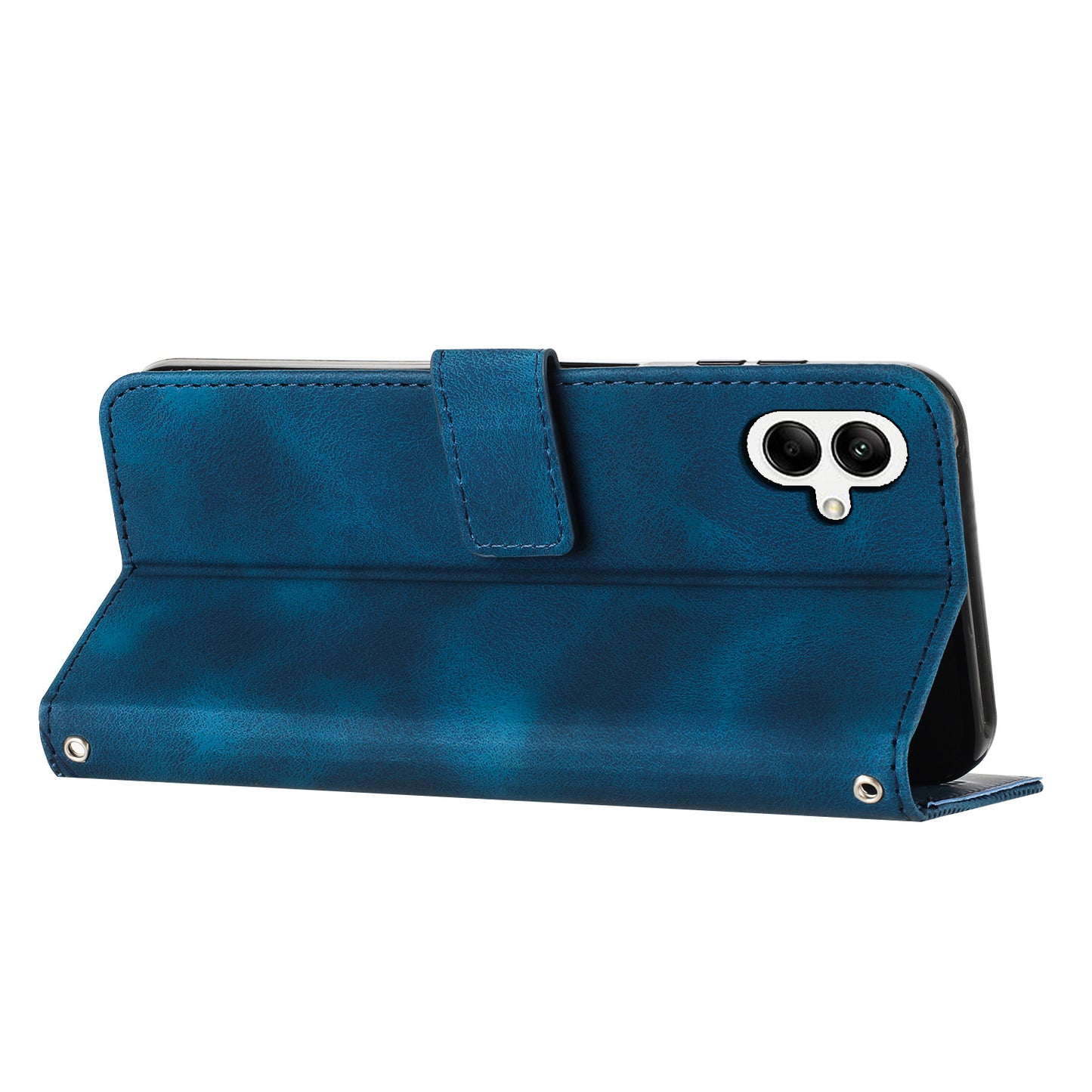 For Samsung Galaxy A06 Case Triangle Pattern Leather Phone Cover Wallet with Hand Strap - Blue