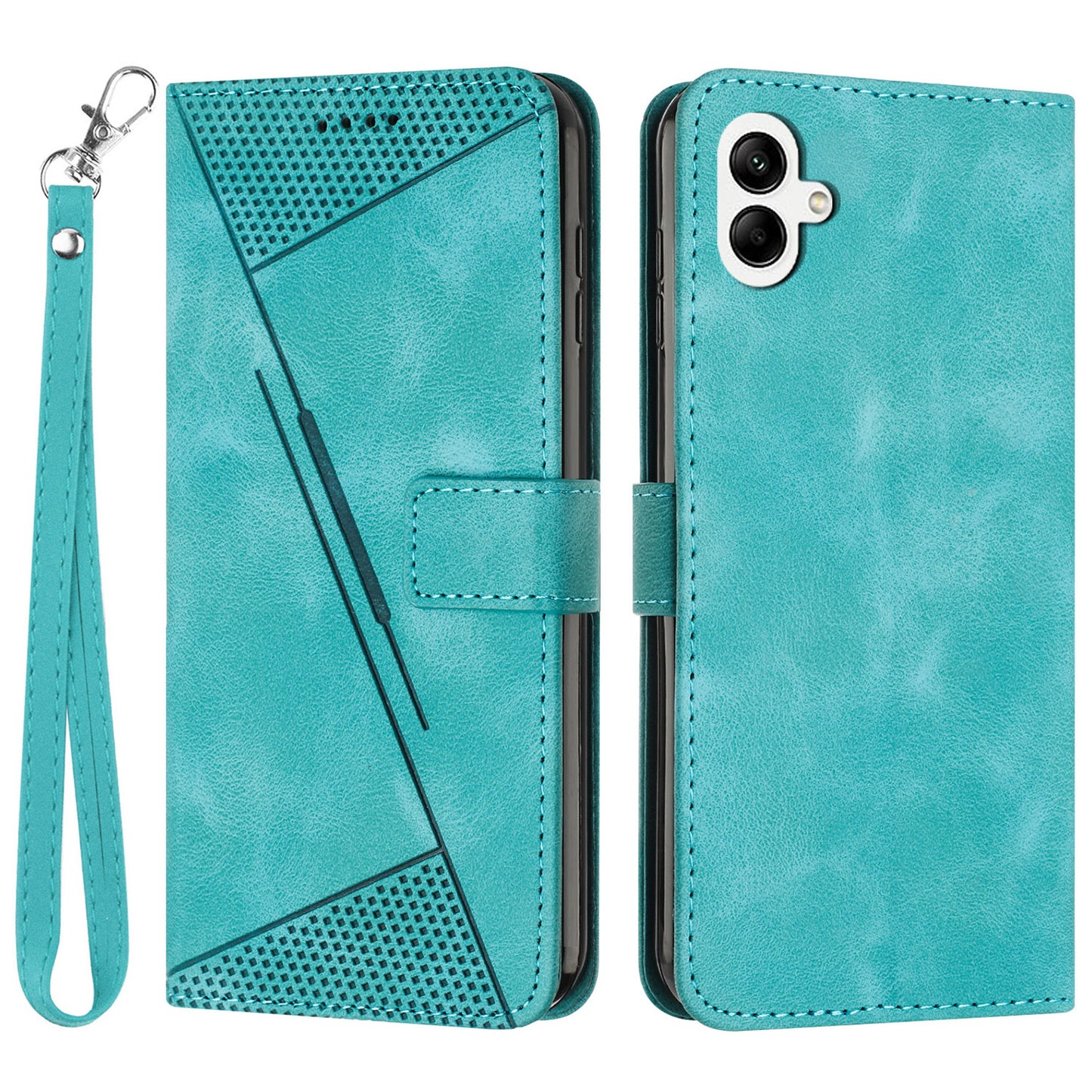 For Samsung Galaxy A06 Case Triangle Pattern Leather Phone Cover Wallet with Hand Strap - Green